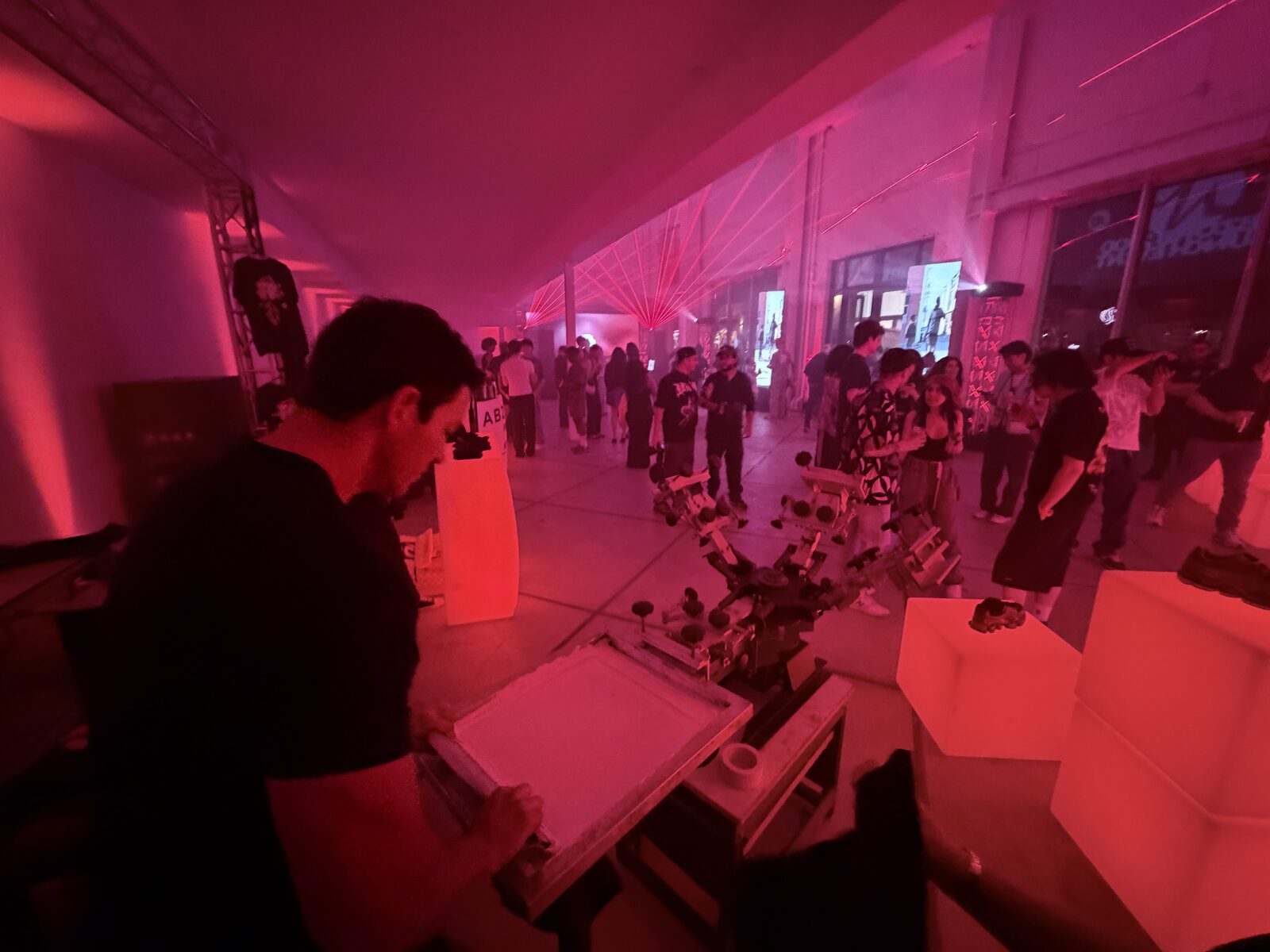 Customization station still running during the late hours of a graduation party